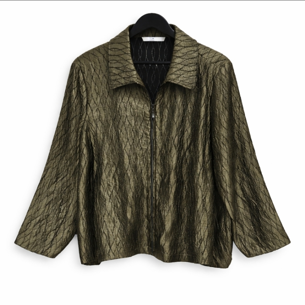 Erin By Erin London Green Metallic Full Zip Jacket Plussl Sz 2X